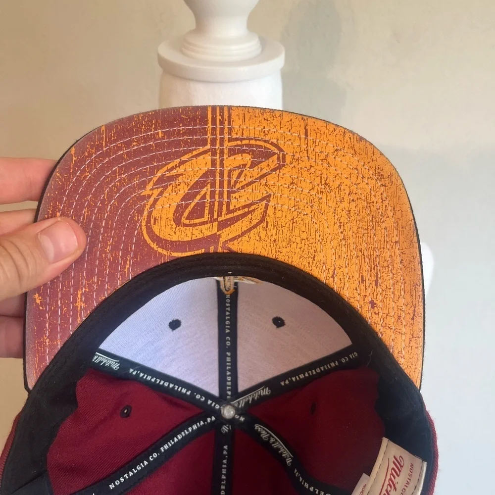Red And Black Mitchell and Ness Cleveland Cavilers SnapBack Hat - Athleisure